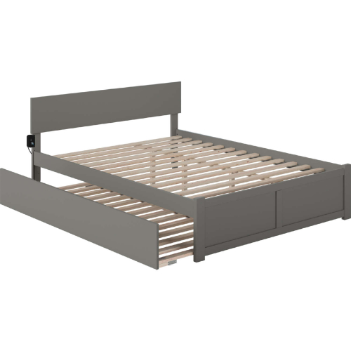 Orlando King Platform Bed with Footboard & Twin XL Trundle in Grey Finish Wood