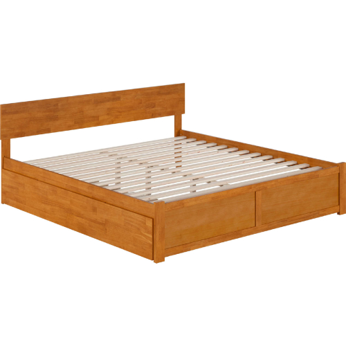 Orlando King Platform Bed with Footboard, Twin XL Trundle & Charging in Light Toffee