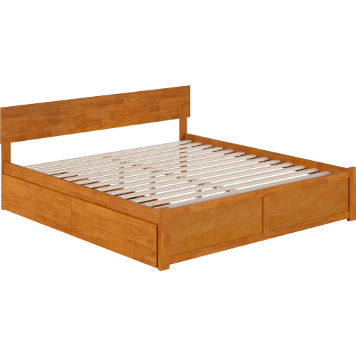 Orlando King Platform Bed with Footboard, 2 Drawers & Charging in Light Toffee