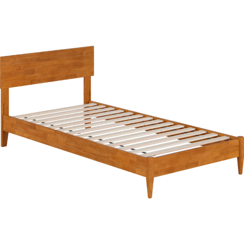 Aria Twin XL Low Profile Platform Bed with USB in Light Toffee Finish Wood