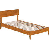 Aria Twin XL Low Profile Platform Bed with USB in Light Toffee Finish Wood