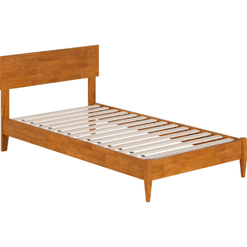 Aria Twin Low Profile Platform Bed with USB in Light Toffee Finish Wood