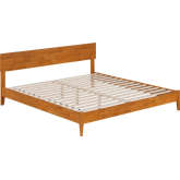 Aria King Low Profile Platform Bed with USB in Light Toffee Finish Wood