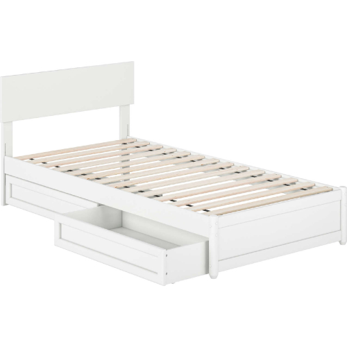 Wesley Twin XL Platform Bed with Panel Footboard, Drawers & Charging in White