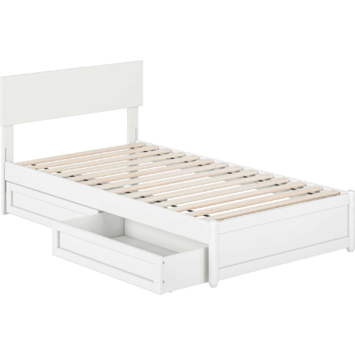 Wesley Twin Platform Bed with Panel Footboard, Drawers & Charging in White
