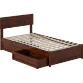 Wesley Twin Platform Bed with Panel Footboard, Drawers & Charging in Walnut Finish
