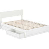 Wesley Full Platform Bed with Panel Footboard, Drawers & Charging in White