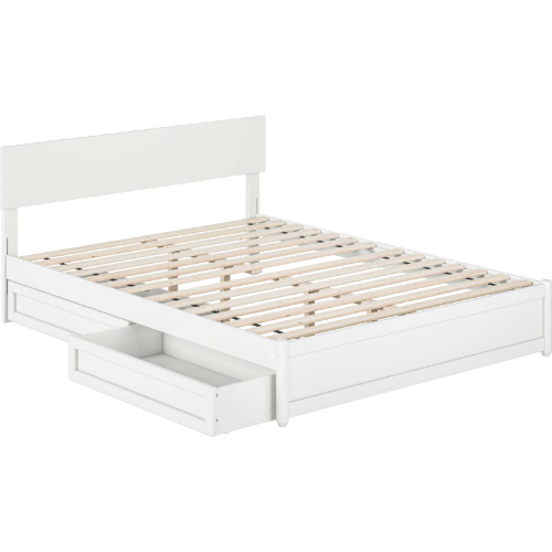 Wesley Queen Platform Bed with Panel Footboard, Drawers & Charging in White