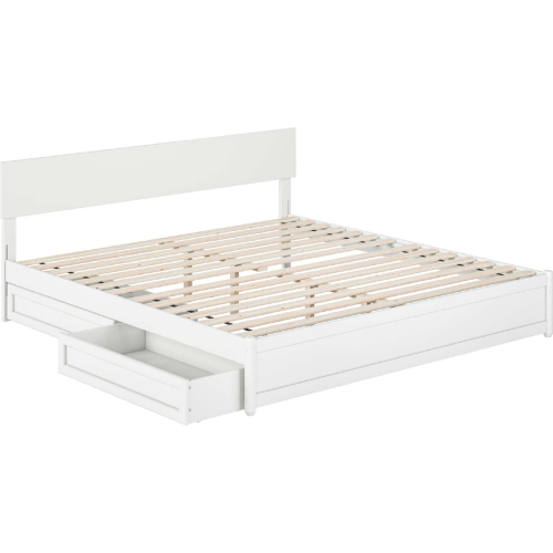 Wesley King Platform Bed with Panel Footboard, Drawers & Charging in White