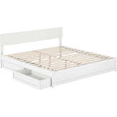 Wesley King Platform Bed with Panel Footboard, Drawers & Charging in White