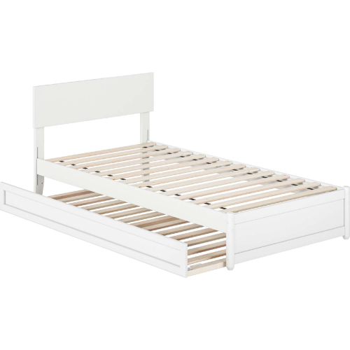 Wesley Twin XL Platform Bed with Panel Footboard, Twin XL Trundle & Charging in White