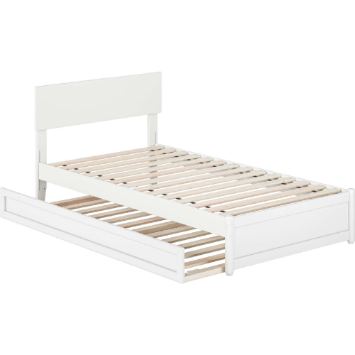 Wesley Twin Platform Bed with Panel Footboard, Twin Trundle & Charging in White