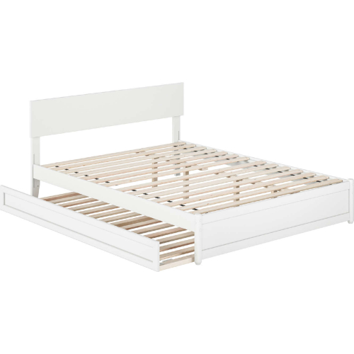 Wesley Queen Platform Bed with Panel Footboard, Twin XL Trundle & Charging in White
