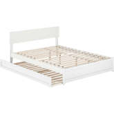 Wesley Queen Platform Bed with Panel Footboard, Twin XL Trundle & Charging in White