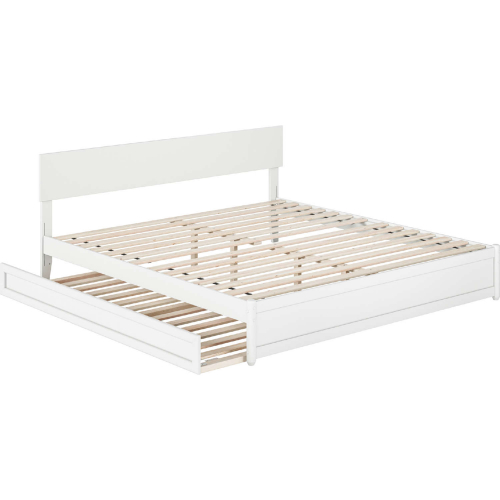 Wesley King Platform Bed with Panel Footboard, Twin XL Trundle & Charging in White
