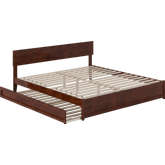 Wesley King Platform Bed with Panel Footboard, Twin XL Trundle & Charging in Walnut Finish