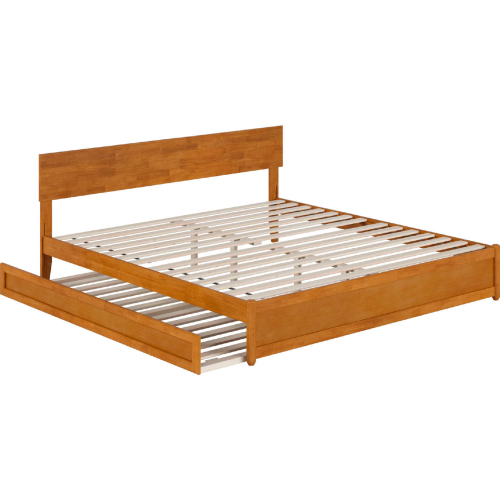 Wesley King Platform Bed with Panel Footboard, Twin XL Trundle & Charging in Light Toffee