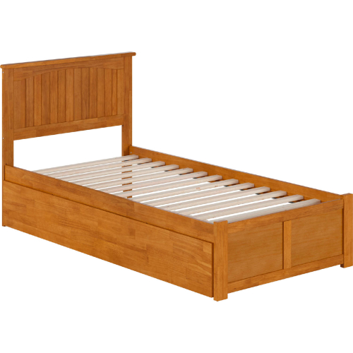 Nantucket Twin XL Platform Bed with Footboard, Twin XL Trundle & Charging in Light Toffee