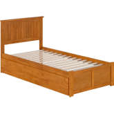 Nantucket Twin XL Platform Bed with Footboard, Twin XL Trundle & Charging in Light Toffee