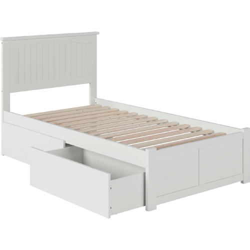 Nantucket Twin XL Bed with Flat Panel Footboard & 2 Urban Bed Drawers in White