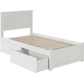 Nantucket Twin XL Bed with Flat Panel Footboard & 2 Urban Bed Drawers in White