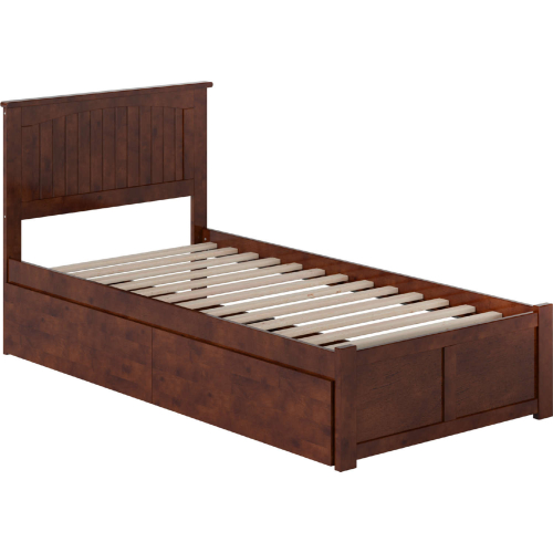 Nantucket Twin XL Platform Bed with Footboard, 2 Drawers & Charging in Walnut