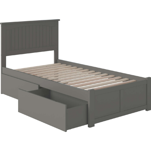 Nantucket Twin XL Platform Bed with Flat Footboard & 2 Urban Bed Drawers in Atlantic Grey