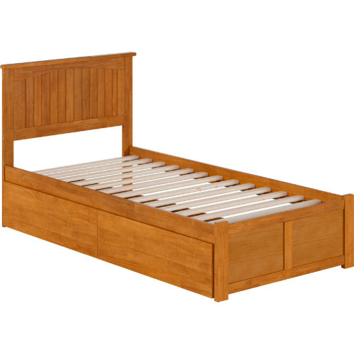 Nantucket Twin XL Platform Bed with Footboard, 2 Drawers & Charging in Light Toffee
