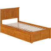 Nantucket Twin XL Platform Bed with Footboard, 2 Drawers & Charging in Light Toffee