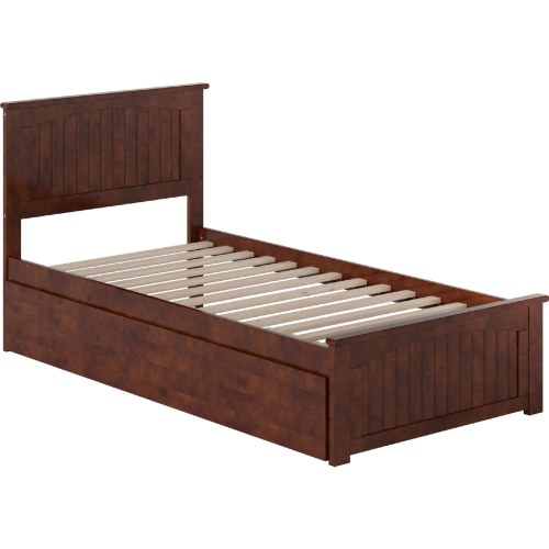 Nantucket Twin XL Platform Bed with Footboard, Twin XL Trundle & Charging in Walnut