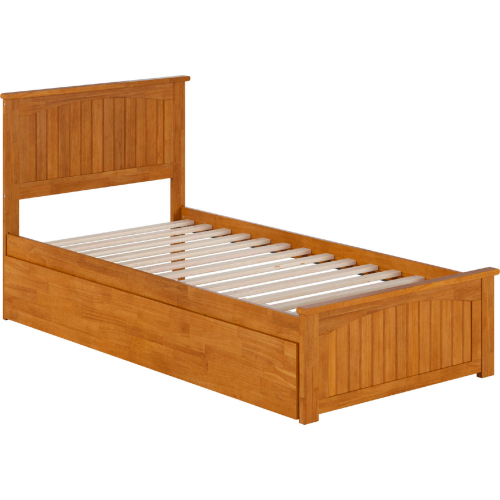 Nantucket Twin XL Platform Bed with Footboard, Twin XL Trundle & Charging in Light Toffee