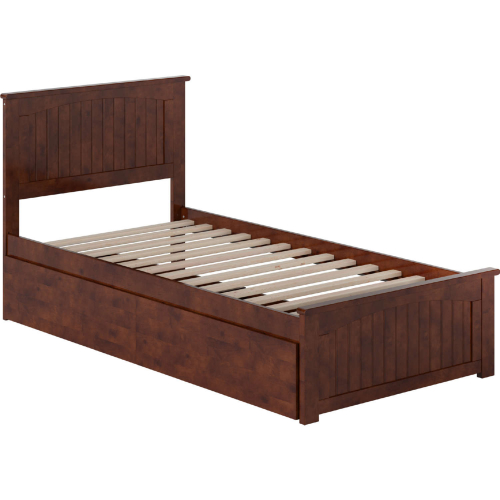 Nantucket Twin XL Platform Bed with Footboard, 2 Drawers & Charging in Walnut