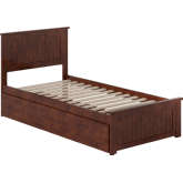 Nantucket Twin XL Platform Bed with Footboard, 2 Drawers & Charging in Walnut