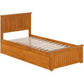Nantucket Twin XL Platform Bed with Footboard, 2 Drawers & Charging in Light Toffee