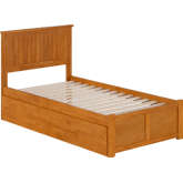 Nantucket Twin Platform Bed with Footboard, Twin Trundle & Charging in Light Toffee