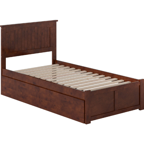 Nantucket Twin Platform Bed with Footboard, 2 Drawers & Charging in Walnut