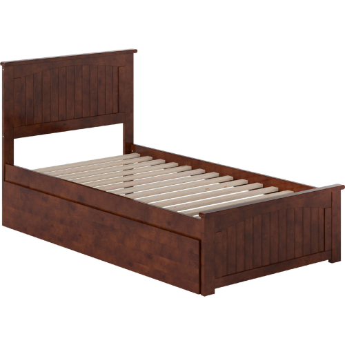 Nantucket Twin Platform Bed with Footboard, Twin Trundle & Charging in Walnut
