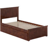 Nantucket Twin Platform Bed with Footboard, Twin Trundle & Charging in Walnut