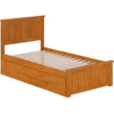 Nantucket Twin Platform Bed with Footboard, Twin Trundle & Charging in Light Toffee