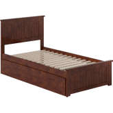 Nantucket Twin Platform Bed with Footboard, 2 Drawers & Charging in Walnut