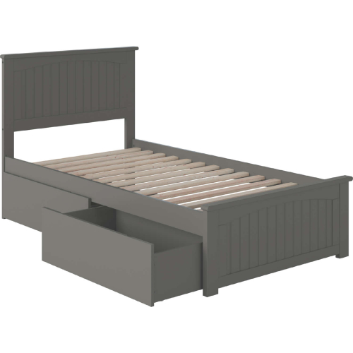 Nantucket Twin Bed with Matching Footboard & 2 Urban Bed Drawers in Atlantic Grey