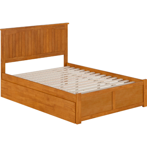 Nantucket Full Platform Bed with Footboard, Twin Trundle & Charging in Light Toffee