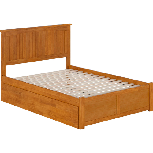 Nantucket Full Platform Bed with Footboard, Full Trundle & Charging in Light Toffee