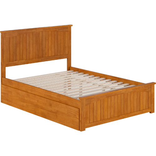 Nantucket Full Platform Bed with Footboard, Twin Trundle & Charging in Light Toffee