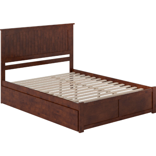 Nantucket Queen Platform Bed with Footboard, Twin XL Trundle & Charging in Walnut