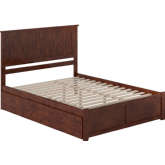 Nantucket Queen Platform Bed with Footboard, Twin XL Trundle & Charging in Walnut
