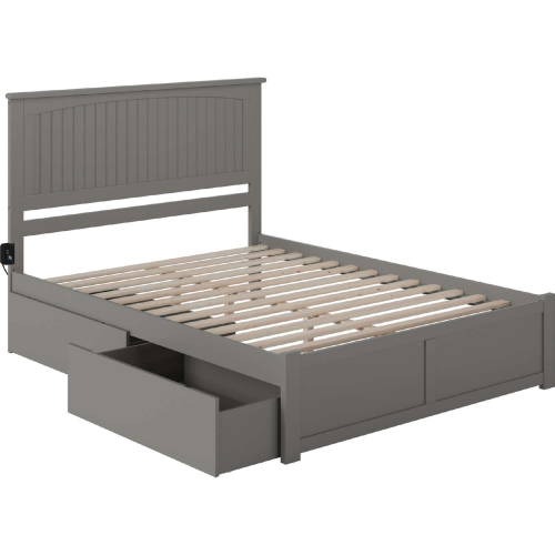 Nantucket Queen Platform Bed with Flat Footboard & 2 Bed Drawers in Atlantic Grey