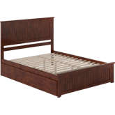 Nantucket Queen Platform Bed with Footboard, Twin XL Trundle & Charging in Walnut