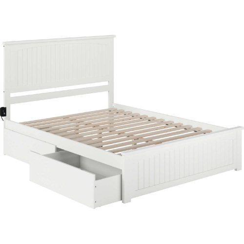 Nantucket Queen Bed with Matching Footboard & 2 Urban Bed Drawers in White