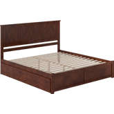 Nantucket King Platform Bed with Footboard, Twin XL Trundle & Charging in Walnut